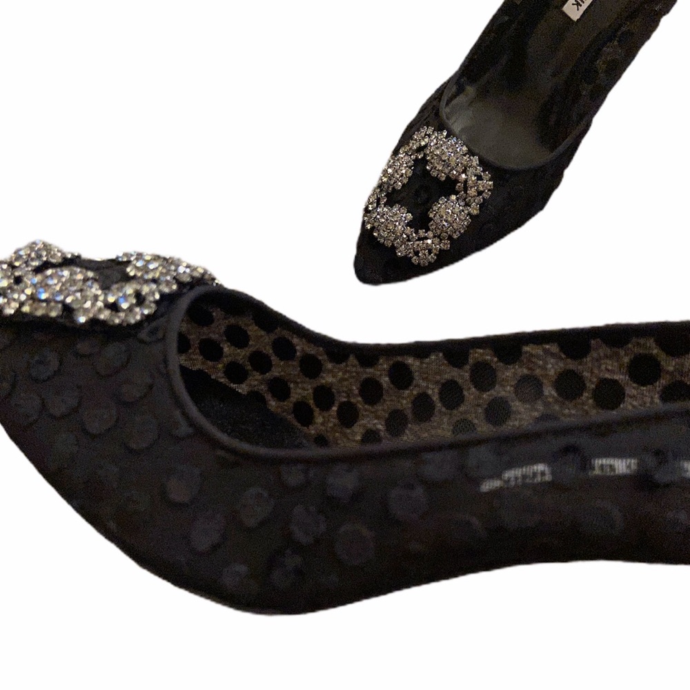 Manolo Blahnik Hangisi Polka Dot Mesh Heels Pump - Picture 6 of 10